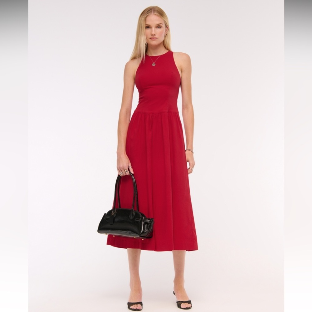 Abercrombie & Fitch high neck red drop waist midi dress